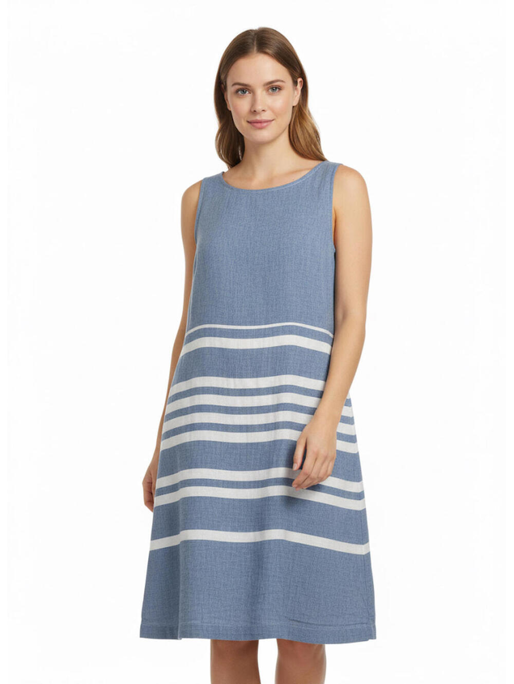 Beach lunch lounge Blue Sleeveless Midi Dress White Stripes